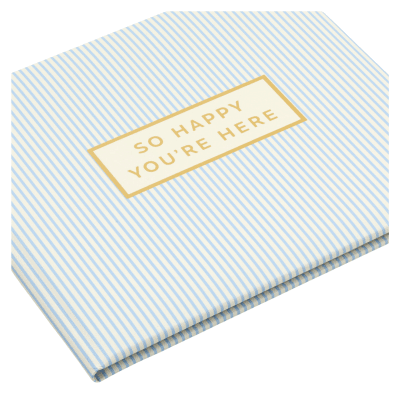 So Happy You're Here Blue and White Striped Guest Book