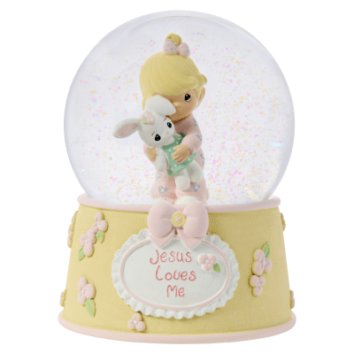 Precious Moments | Jesus Loves Me Baby Girl With Bunny Baptism Snow Globe