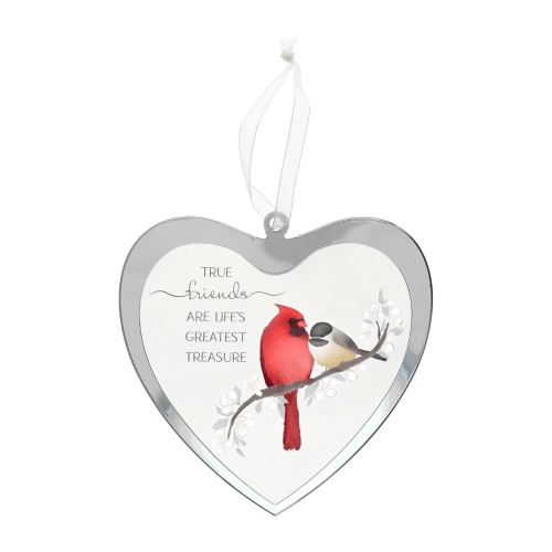 Cardinal 'True Friends, Greatest Treasure' Mirrored Glass Ornament