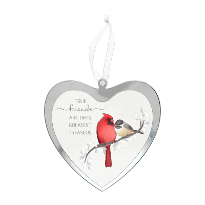Cardinal 'True Friends, Greatest Treasure' Mirrored Glass Ornament