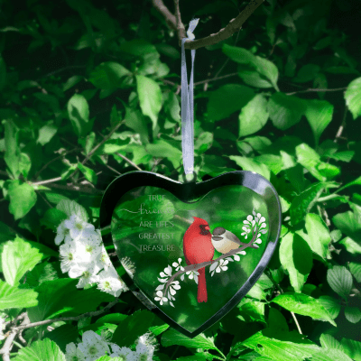 Cardinal 'True Friends, Greatest Treasure' Mirrored Glass Ornament