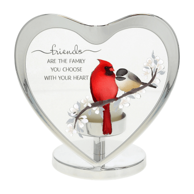 Cardinal 'Friends, Family You Choose' Glass Heart Tea Light Holder