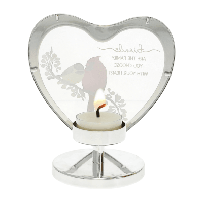 Cardinal 'Friends, Family You Choose' Glass Heart Tea Light Holder