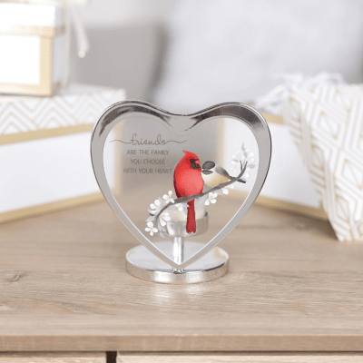 Cardinal 'Friends, Family You Choose' Glass Heart Tea Light Holder