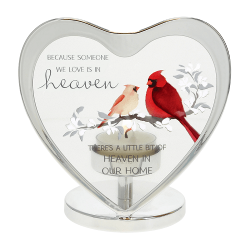 Cardinal 'Heaven In Our Home' Glass Heart Tea Light Holder