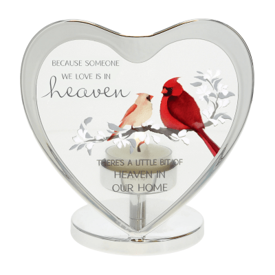 Cardinal 'Heaven In Our Home' Glass Heart Tea Light Holder