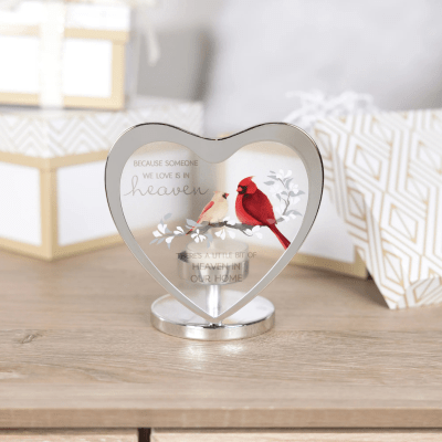 Cardinal 'Heaven In Our Home' Glass Heart Tea Light Holder