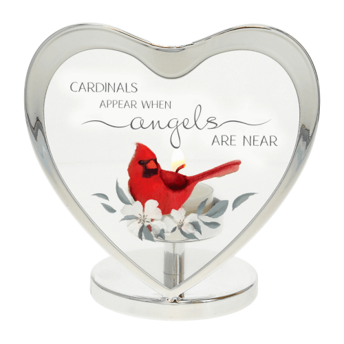 Cardinal 'Angels Are Near' Glass Heart Tea Light Holder