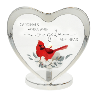 Cardinal 'Angels Are Near' Glass Heart Tea Light Holder