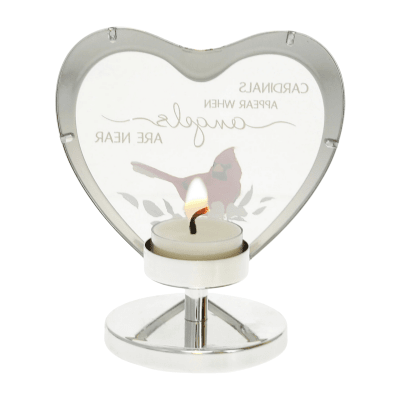 Cardinal 'Angels Are Near' Glass Heart Tea Light Holder