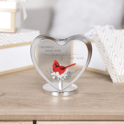 Cardinal 'Angels Are Near' Glass Heart Tea Light Holder