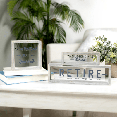 Retire Wood Framed Glass Plaque