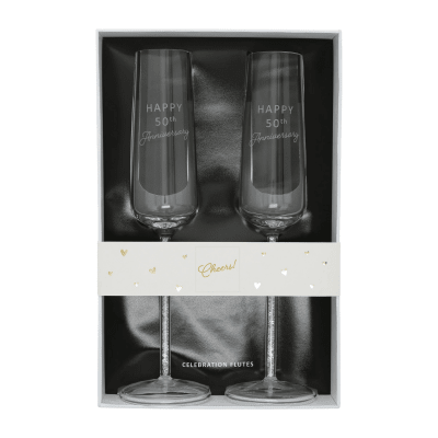 50th Anniversary Glass Champagne Flutes, Set of 2