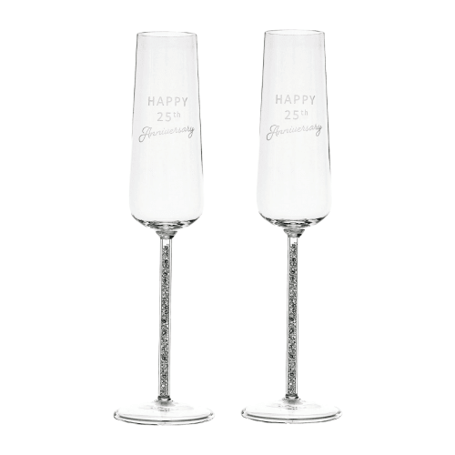 25th Anniversary Glass Champagne Flutes, Set of 2