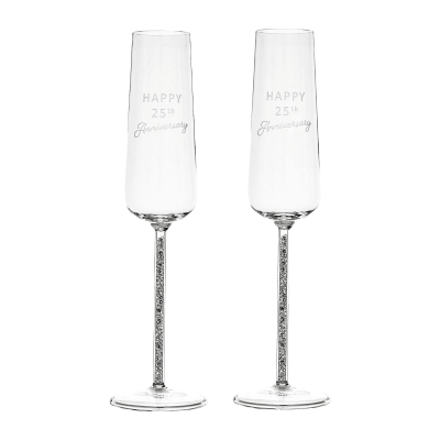 25th Anniversary Glass Champagne Flutes, Set of 2