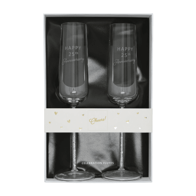 25th Anniversary Glass Champagne Flutes, Set of 2