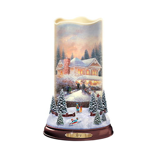 Thomas Kinkade Flurries of Light 'Joy' Projector Illuminated Candle