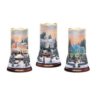 Thomas Kinkade Flurries of Light 'Joy' Projector Illuminated Candle