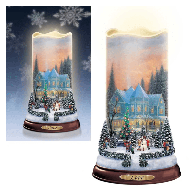 Thomas Kinkade Flurries of Light 'Love' Projector Illuminated Candle
