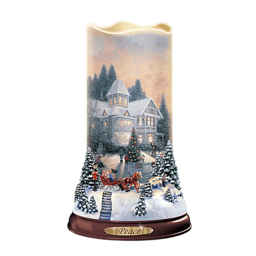 Thomas Kinkade Flurries of Light 'Peace' Projector Illuminated Candle
