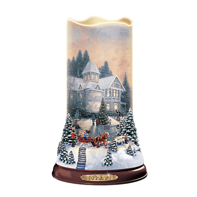 Thomas Kinkade Flurries of Light 'Peace' Projector Illuminated Candle
