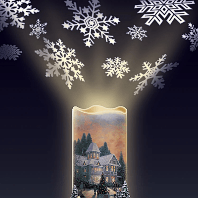 Thomas Kinkade Flurries of Light 'Peace' Projector Illuminated Candle