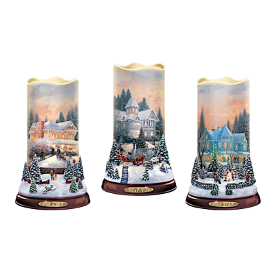 Thomas Kinkade Flurries of Light 'Peace' Projector Illuminated Candle