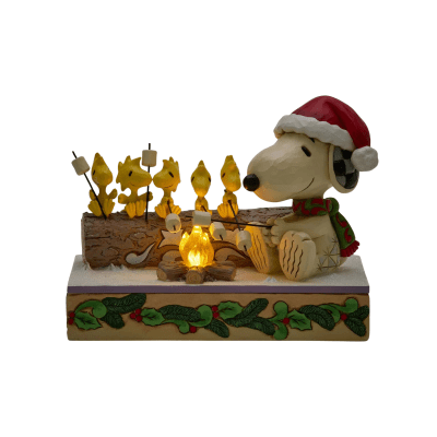 Jim Shore | Peanuts® Santa Snoopy & Woodstock Roasting Illuminated Figurine