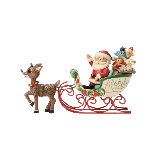 Jim Shore | Rudolph the Red-Nosed Reindeer Pulling Santa in Sled Figurine