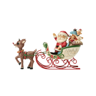 Jim Shore | Rudolph the Red-Nosed Reindeer Pulling Santa in Sled Figurine