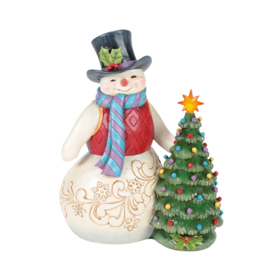 Jim Shore | Snowman with Vintage LED Tree Figurine