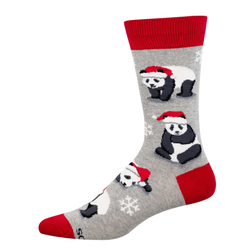 Socksmith Men's 'Christmas Merry Panda' Light Gray Heather Socks