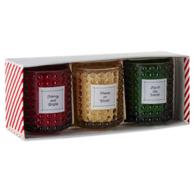 Colourful Hobnail Glass Holiday Scented Votives, Set of 3