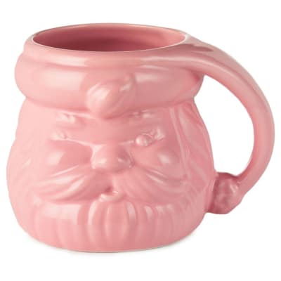 Coral Pink Sculpted Santa Mug
