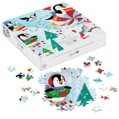 Playful Penguins Season's Sleddings 550-Piece Jigsaw Puzzle