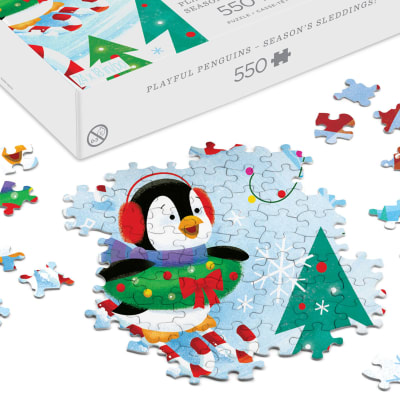 Playful Penguins Season's Sleddings 550-Piece Jigsaw Puzzle