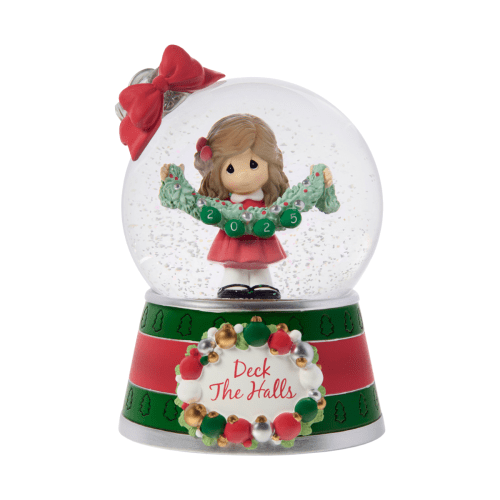 Precious Moments | Deck The Halls 2025 Dated Musical Snow Globe