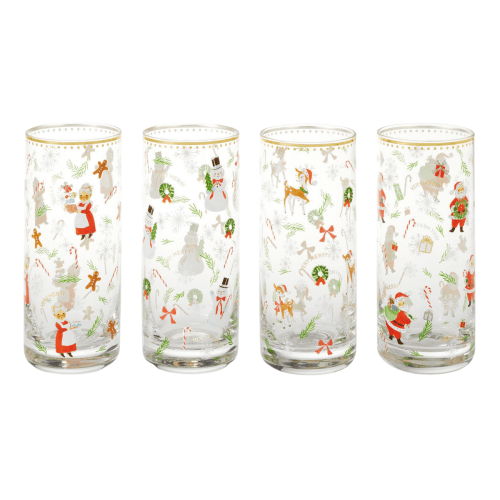 Vintage Santa and Friends Drinking Glasses, Set of 4