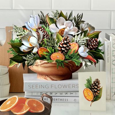 FreshCut Paper | Winter Magnolia Pop-Up Bouquet With Card
