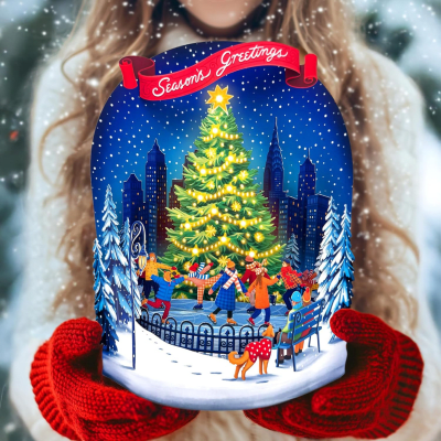 FreshCut Paper | Christmas Skating Spectacular Pop-Up Bouquet With Card