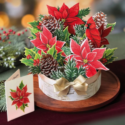 FreshCut Paper | Birch Poinsettia Pop-Up Bouquet With Card