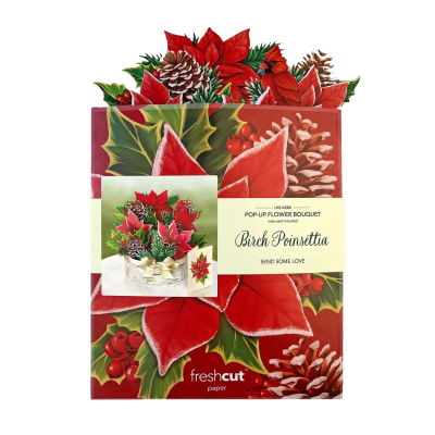 FreshCut Paper | Birch Poinsettia Pop-Up Bouquet With Card