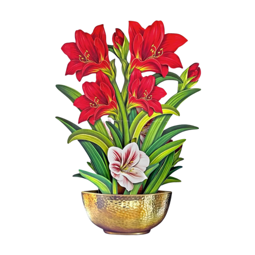 FreshCut Paper | Christmas Scarlet Amaryllis Pop-Up Bouquet With Card