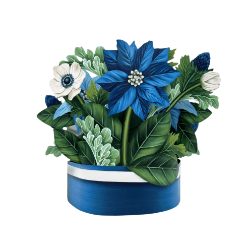 FreshCut Paper | Blue Poinsettia Pop-Up Bouquet With Card