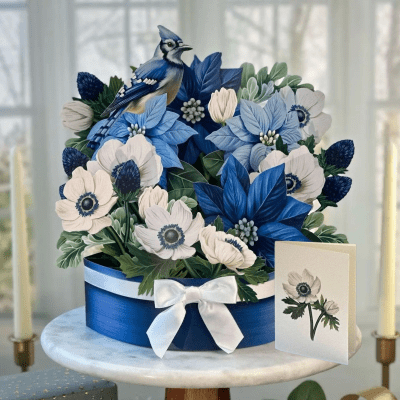 FreshCut Paper | Blue Poinsettia Pop-Up Bouquet With Card