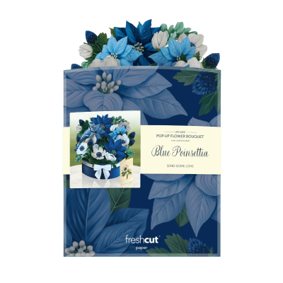 FreshCut Paper | Blue Poinsettia Pop-Up Bouquet With Card