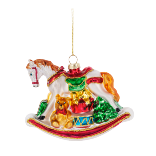 Rocking Horse with Presents Glass Ornament