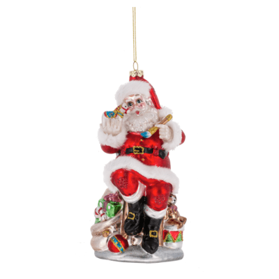 Santa with Presents Glass Ornament