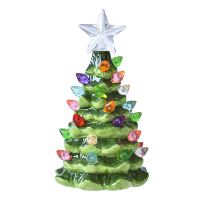 Mini Green Christmas Tree Illuminated Figurine Décor