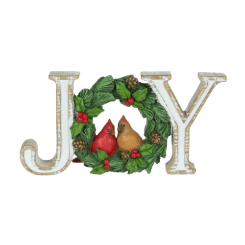 Joy with Cardinals in Wreath Sign Décor